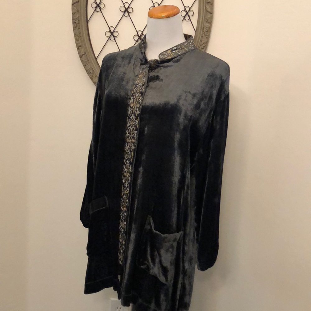 Chico’s Design gray velvet long dress jacket 1